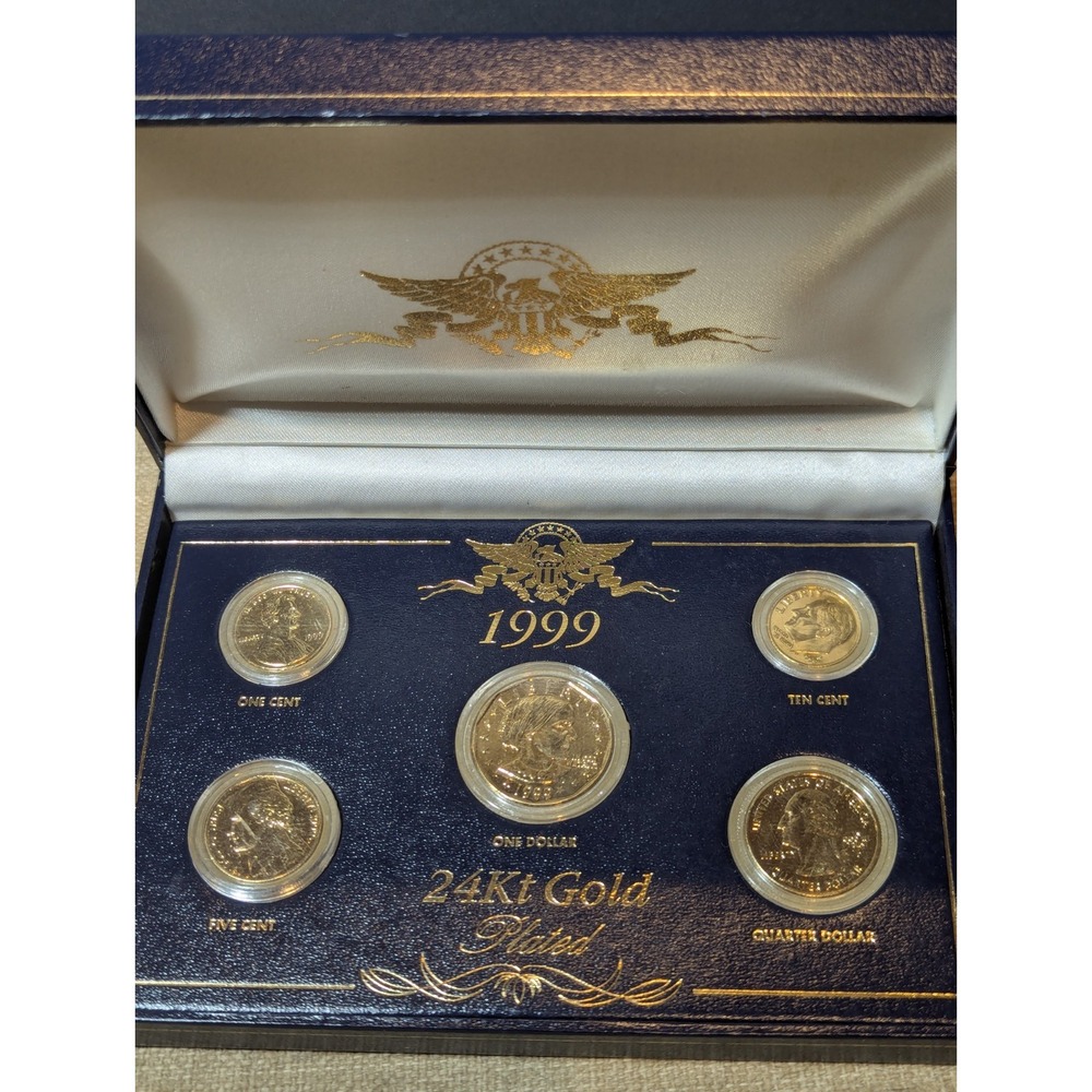 1999 24kt Gold Plated US Mint Proof 5 Coin Set with Case Uncirculated